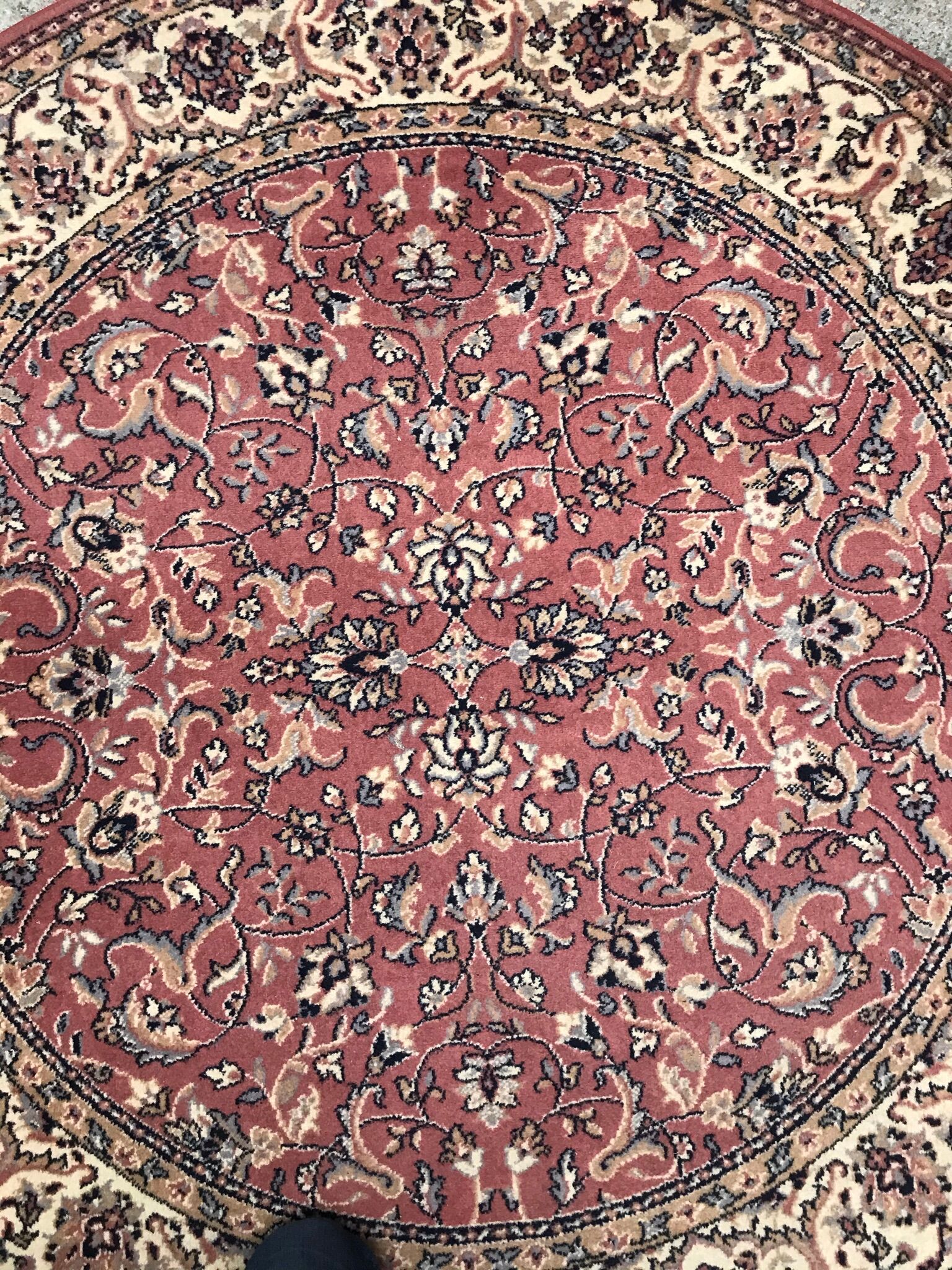 Old pink/cream vintage virgin wool round carpet - 160 cm diameter - Louis de Poortere