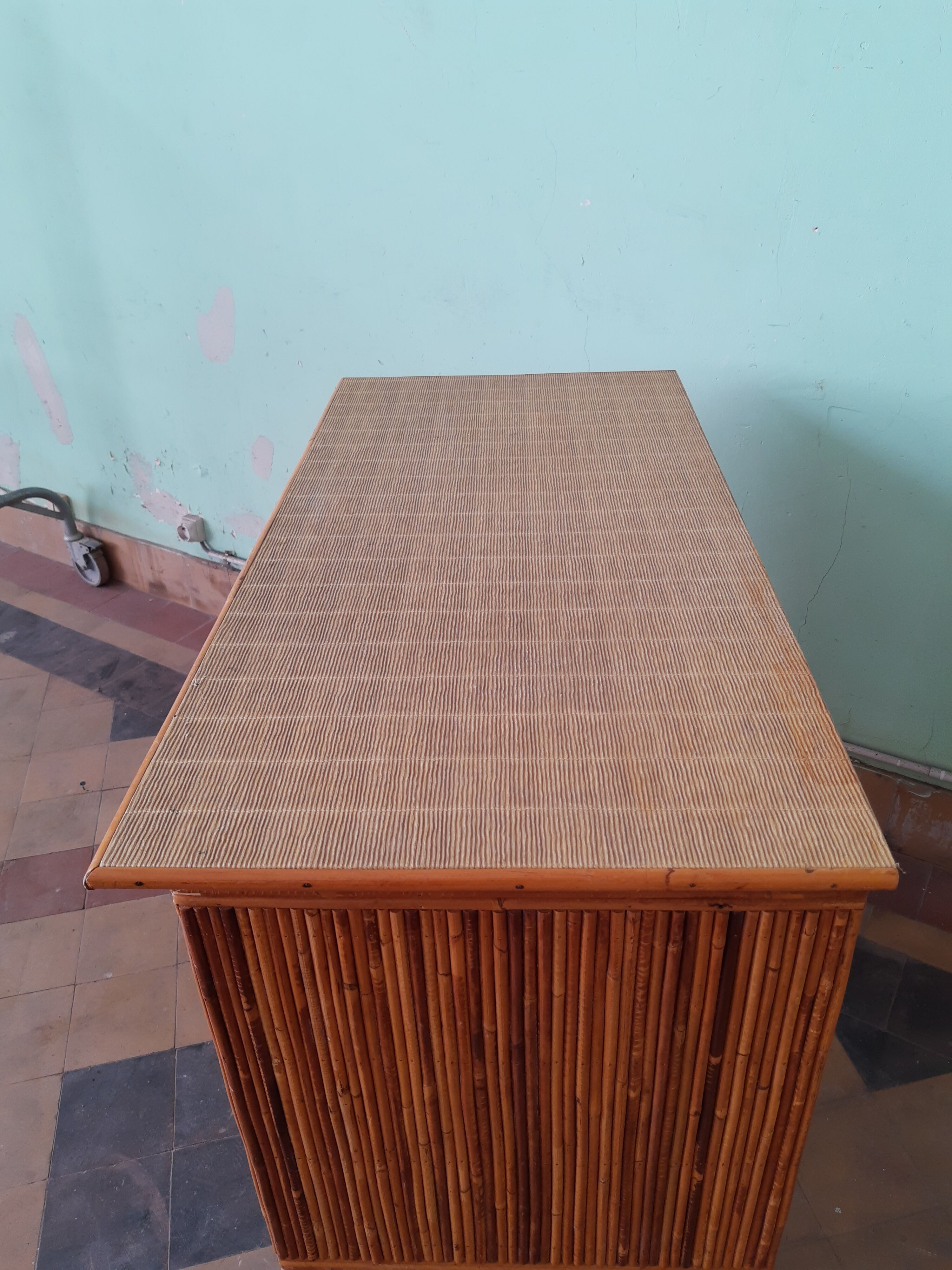 Vintage rattan and bamboo chest of drawers 50s