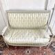 Directoire French silk sofa bench with blue, grey and white 18th century patterns