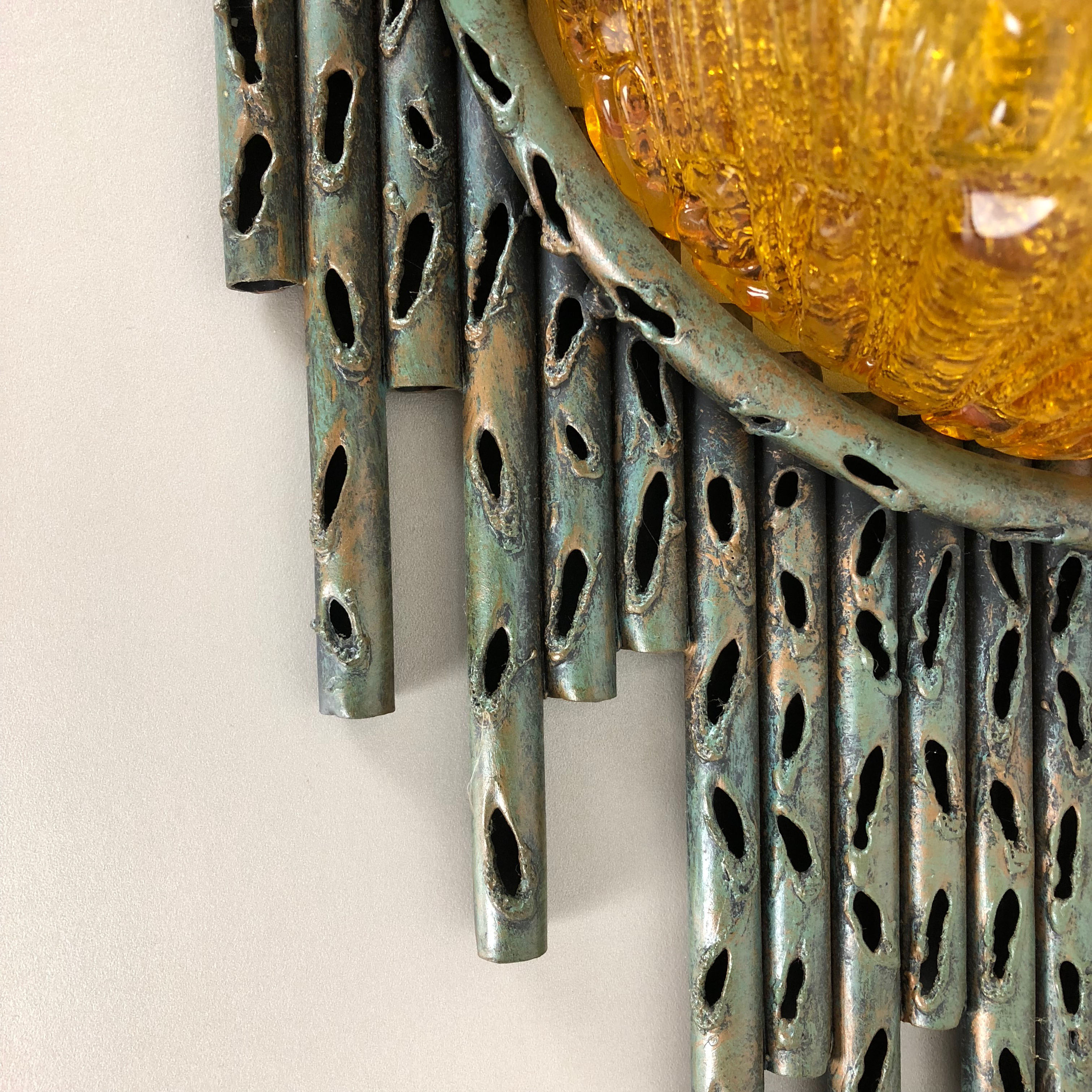 Brutalist Copper Wall Scones Light with Glass by Marcello Fantoni, Italy, 1960s