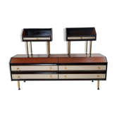 Commode / commode et tables de chevet - années 1960 - laiton faux cuir