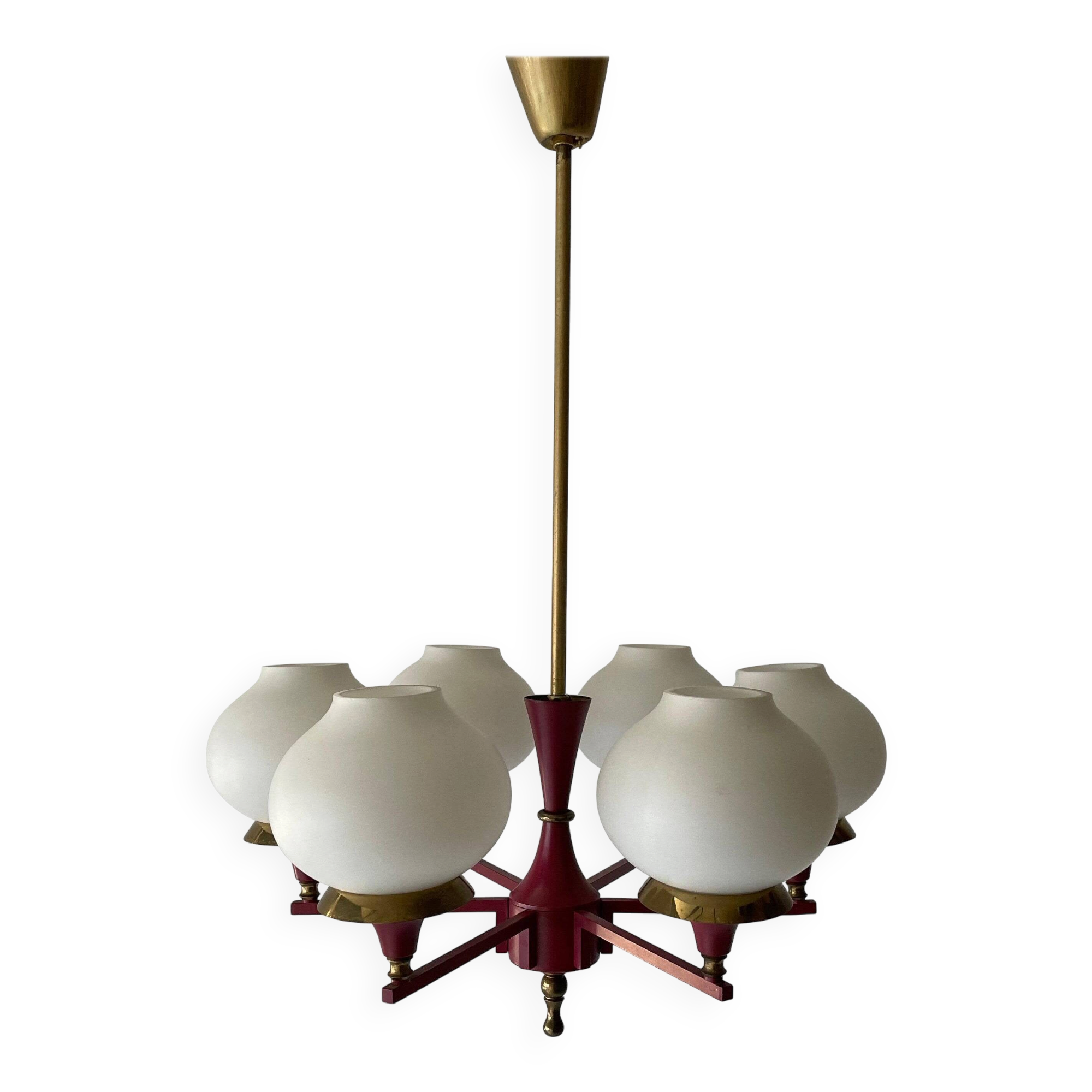6 pendant lamps in glass and burgundy brass by Hans-Agne Jakobsson, 1960s, Sweden