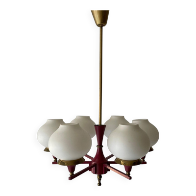 Lustre en verre en laiton bourguignon par Hans-Agne Jakobsson, années 1960, Suède