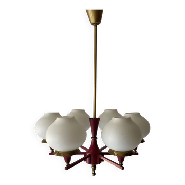 6 pendant lamps in glass and burgundy brass by Hans-Agne Jakobsson, 1960s, Sweden