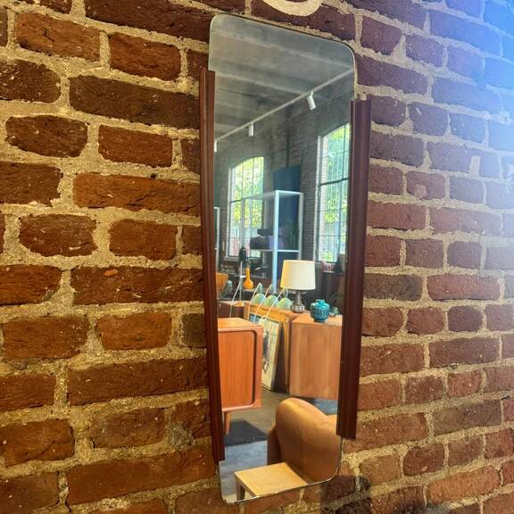 Irregular mirror with side teak frame, Denmark 1960