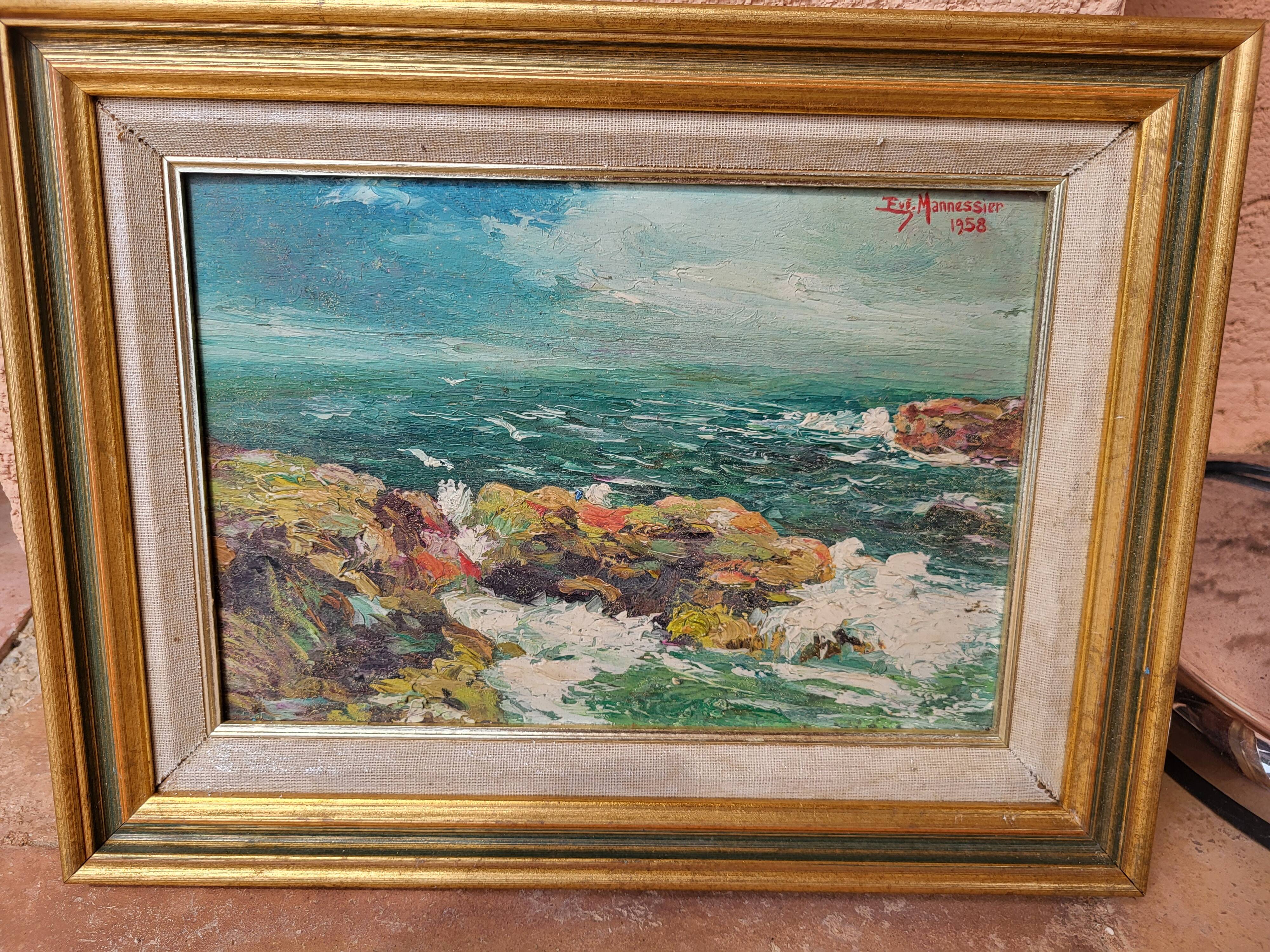 Painting signed Mannessier 1958 - seascape