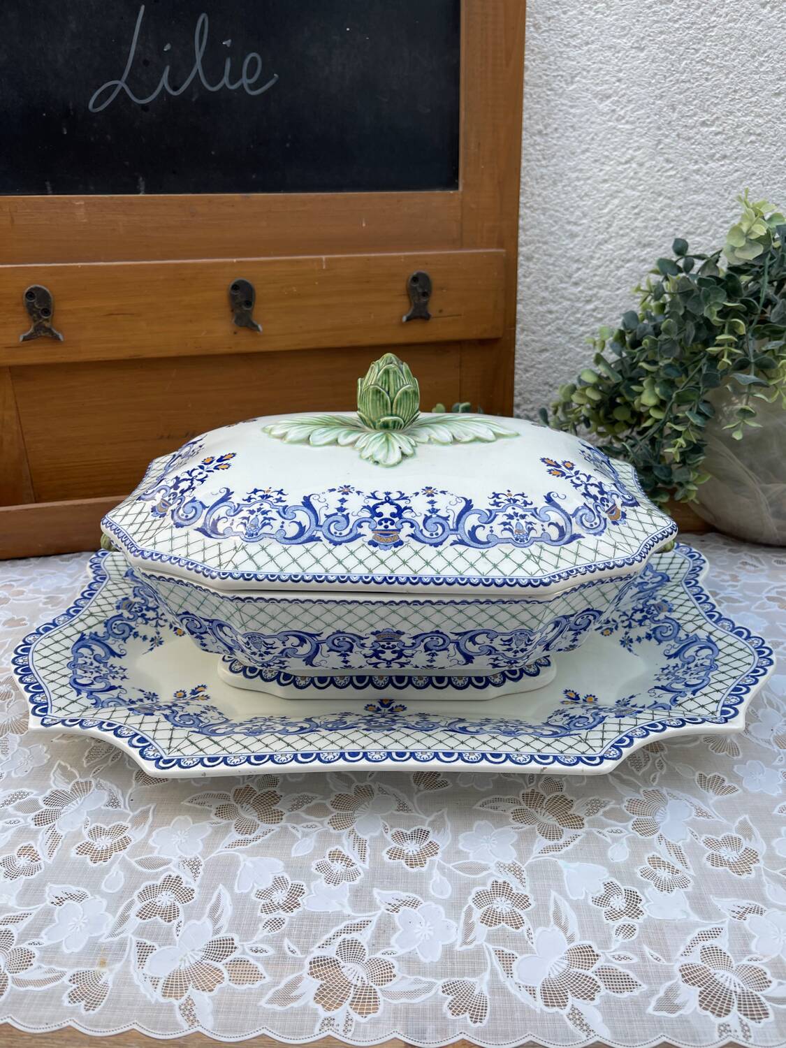 Gien France Soup Tureen with Frame 1960s