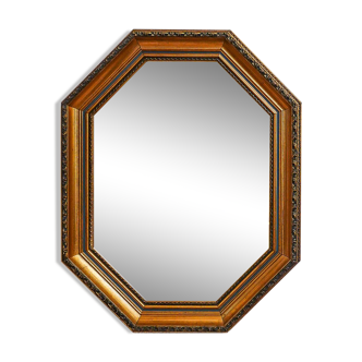 Octagonal gold wall mirror, molded frame