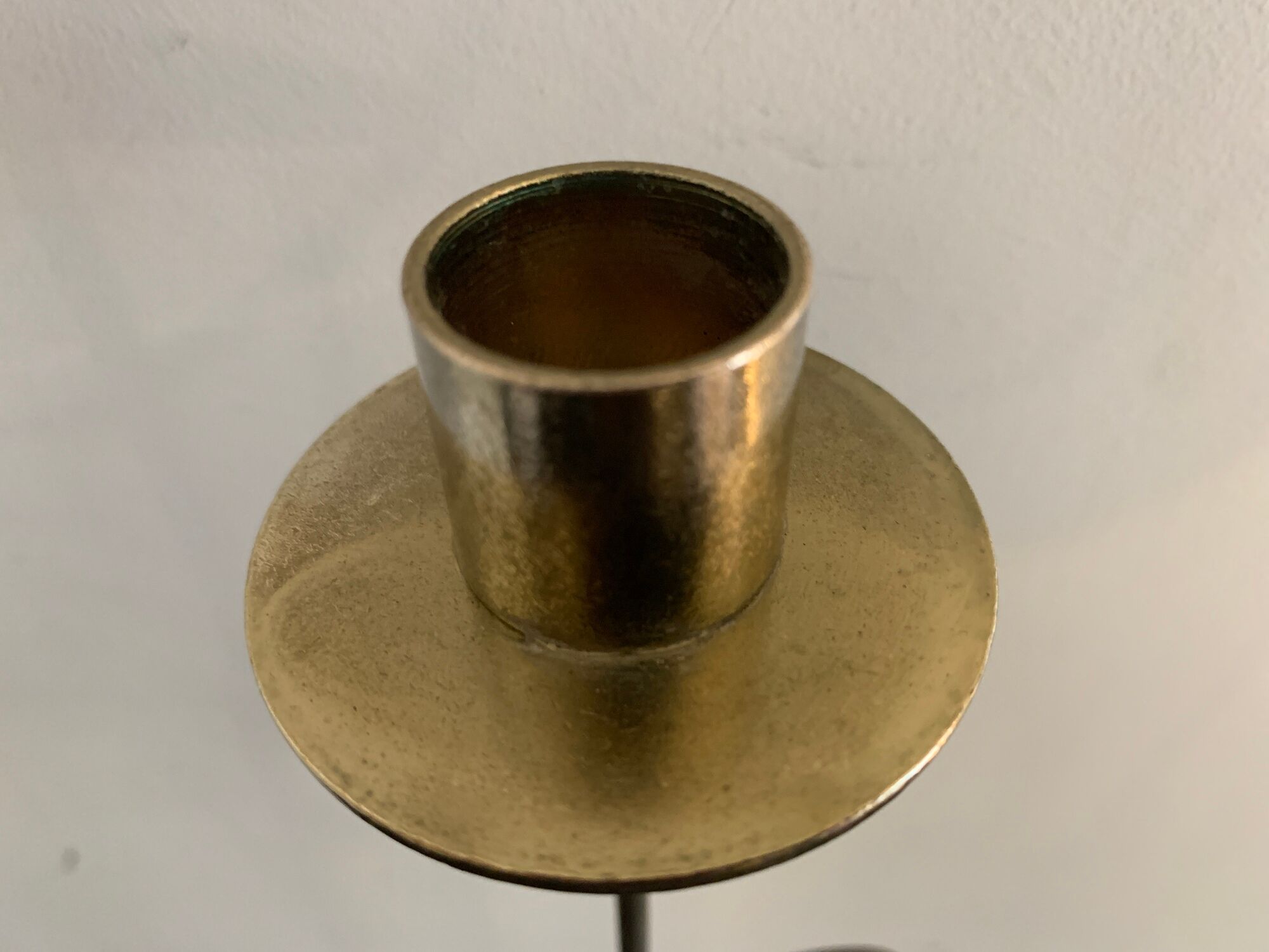 Swedish design candle holder in granite, metal and brass, 1980, height 39 cm