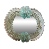 Venetian Murano mirror to stand or hang with blown flower decoration and friezes