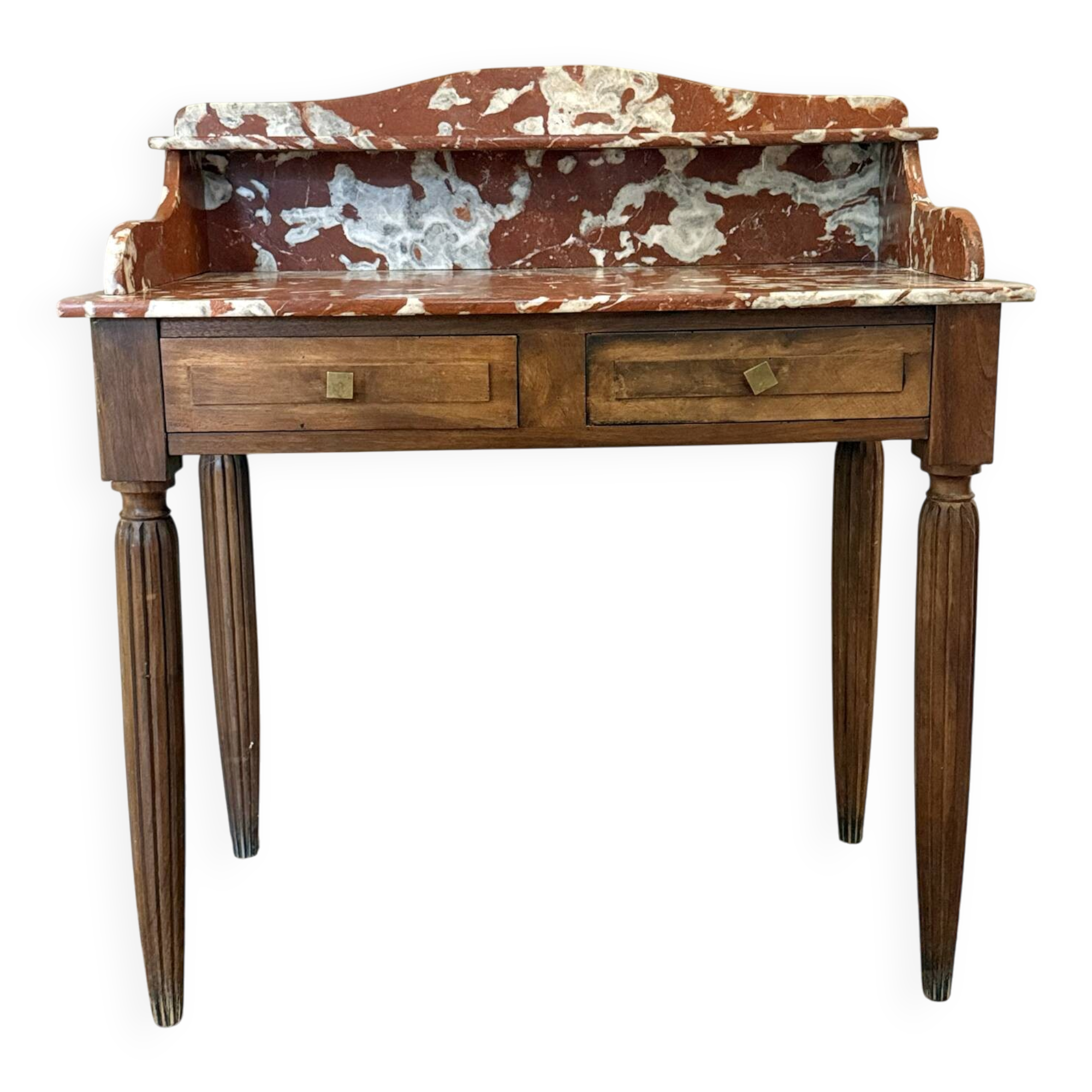 Art Deco console in walnut and marble.