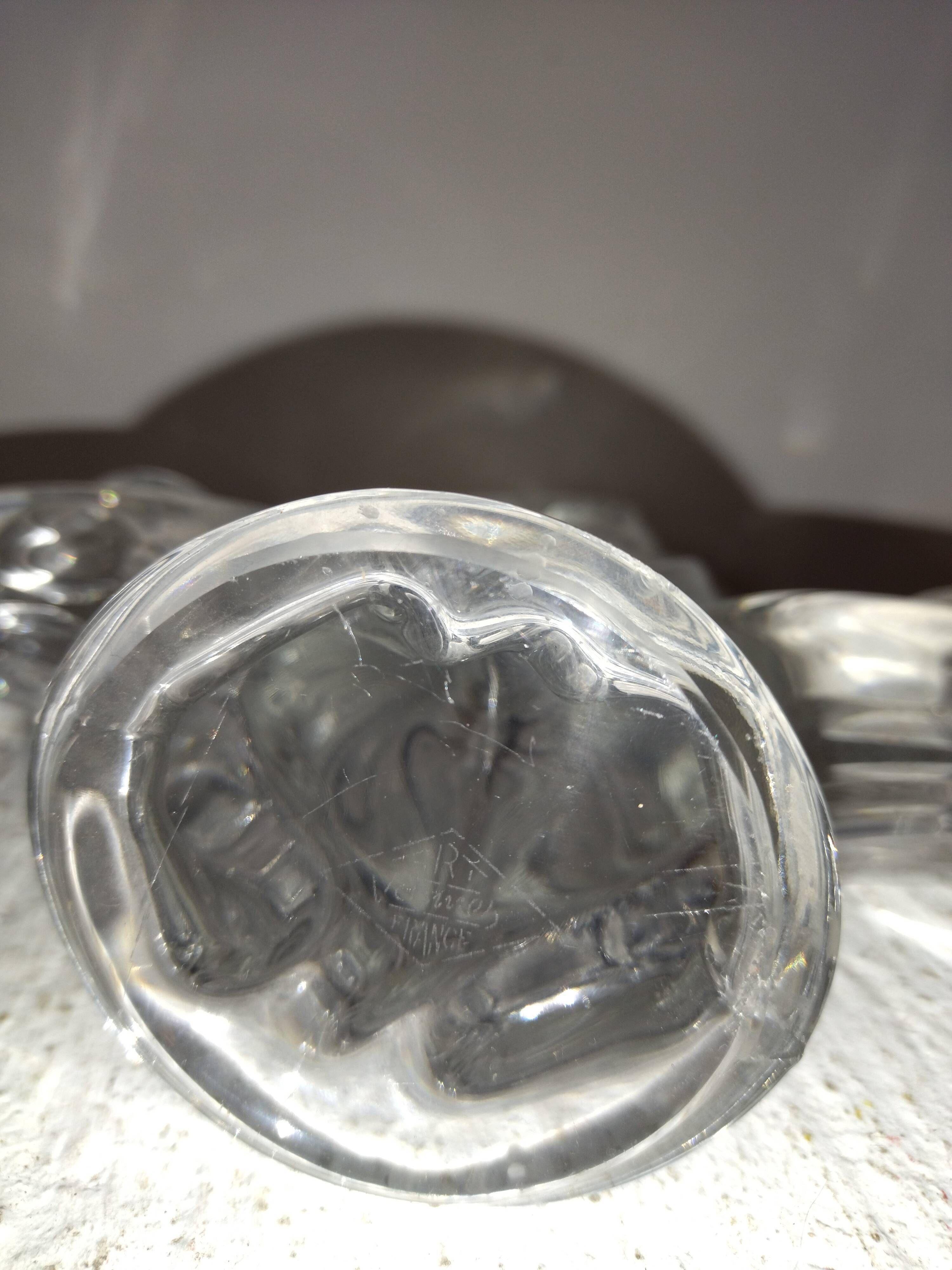 Pair of glass candle holders signed Vannes France