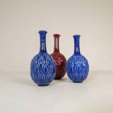 Blue and red peacock vases Midcentury Sven Erik Skawonius Upsala Ekeby, 1950s