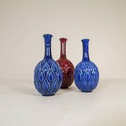 Blue and red peacock vases Midcentury Sven Erik Skawonius Upsala Ekeby, 1950s