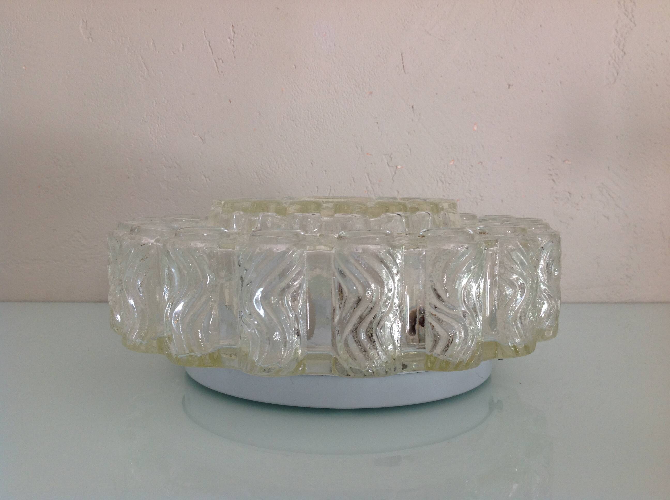 Round vintage bubbled glass ceiling light from the 60s and 70s