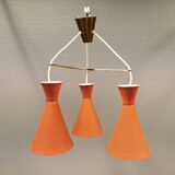 Hanging lamp with three shades/light sources, probably designed by Bent Karlby in the late 1950s