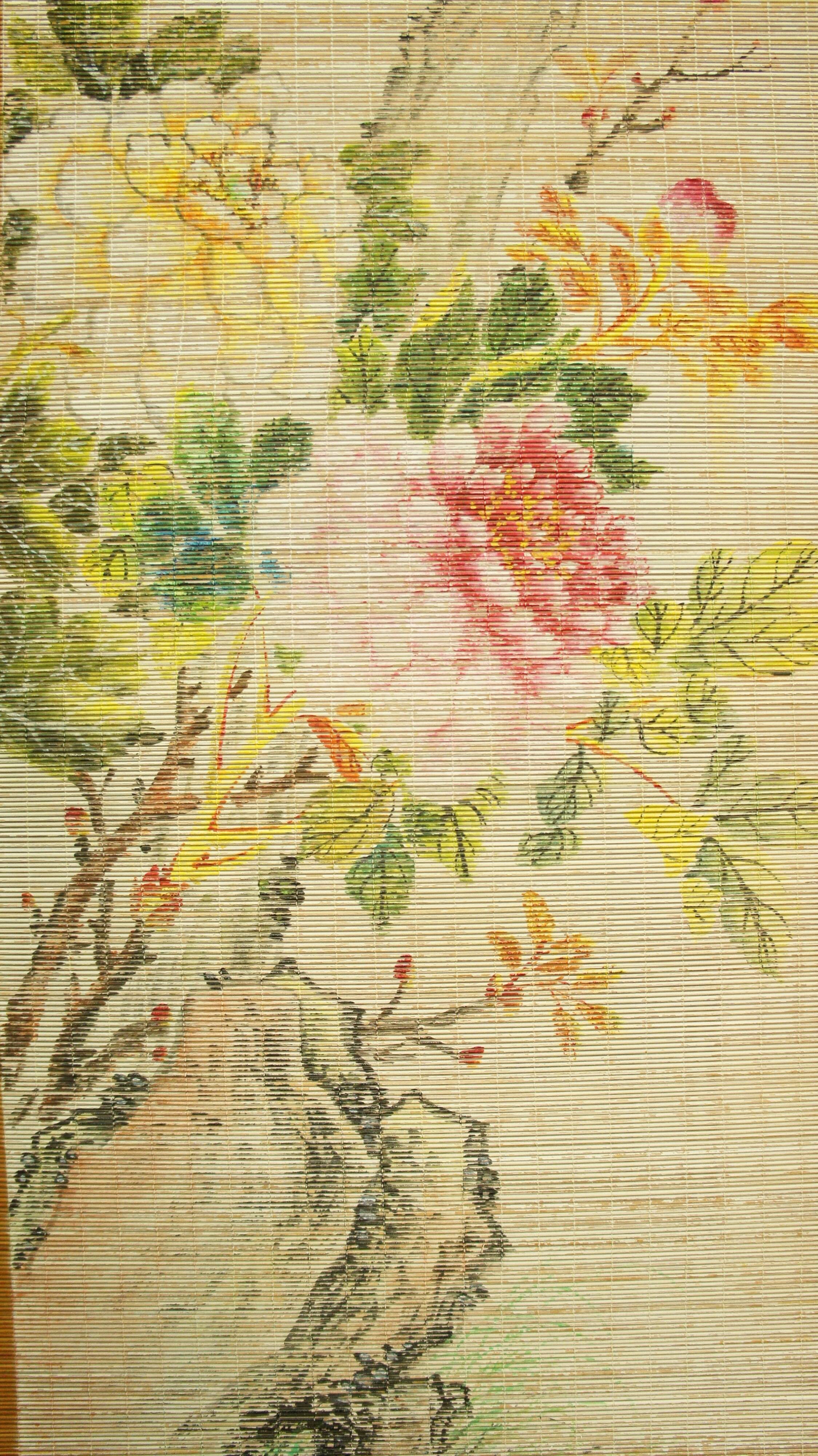 Asian bamboo screen, painted rice straw