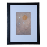 Tableau représentant l'envol d'oiseaux sous un soleil d'or