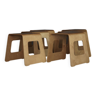 Tabourets Benjamin vintage IKEA en contreplaqué par Lisa Norinder, 1999. Lot de 6