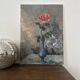 Antique oil painting on canvas, "The Rose in a Blue Vase," mid-20th century, signed
