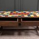 19th century oak farm table with multi-colored ceramic tiles
