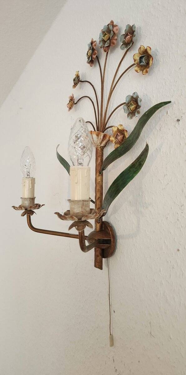 XL Vintage Mid-Century handmade 2 light bouquet wall lamp Italy 1950-1970