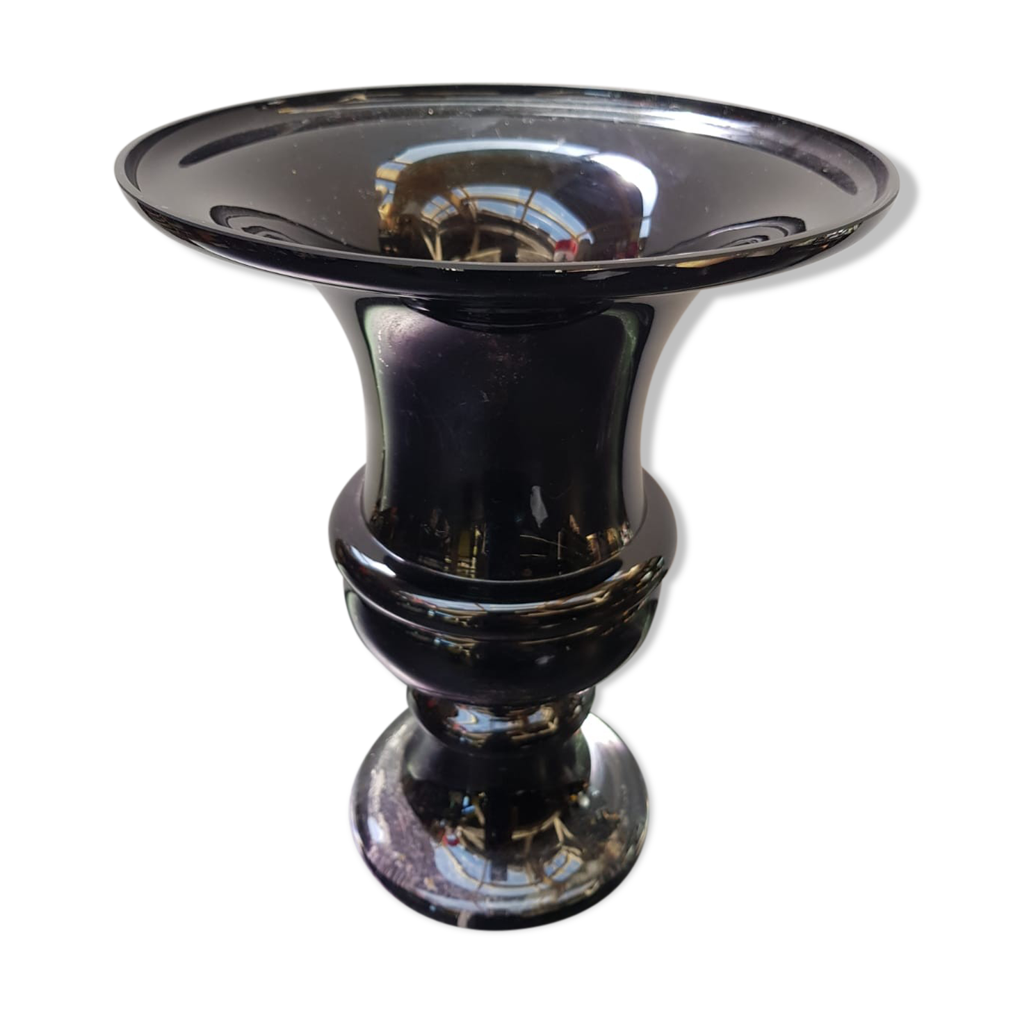 Old Medici Shape Vase Black & Transparent Multilayer Glass Vintage