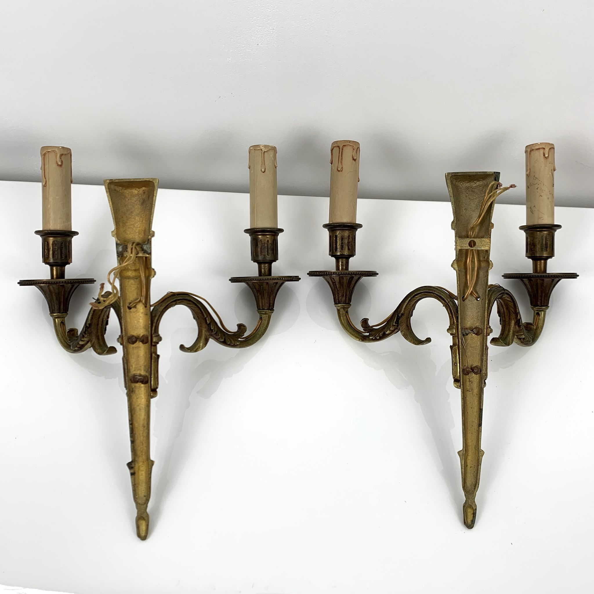 Pair of gold bronze wall ligt old or Empire Carquois Fleche Lucien Gau Paris
