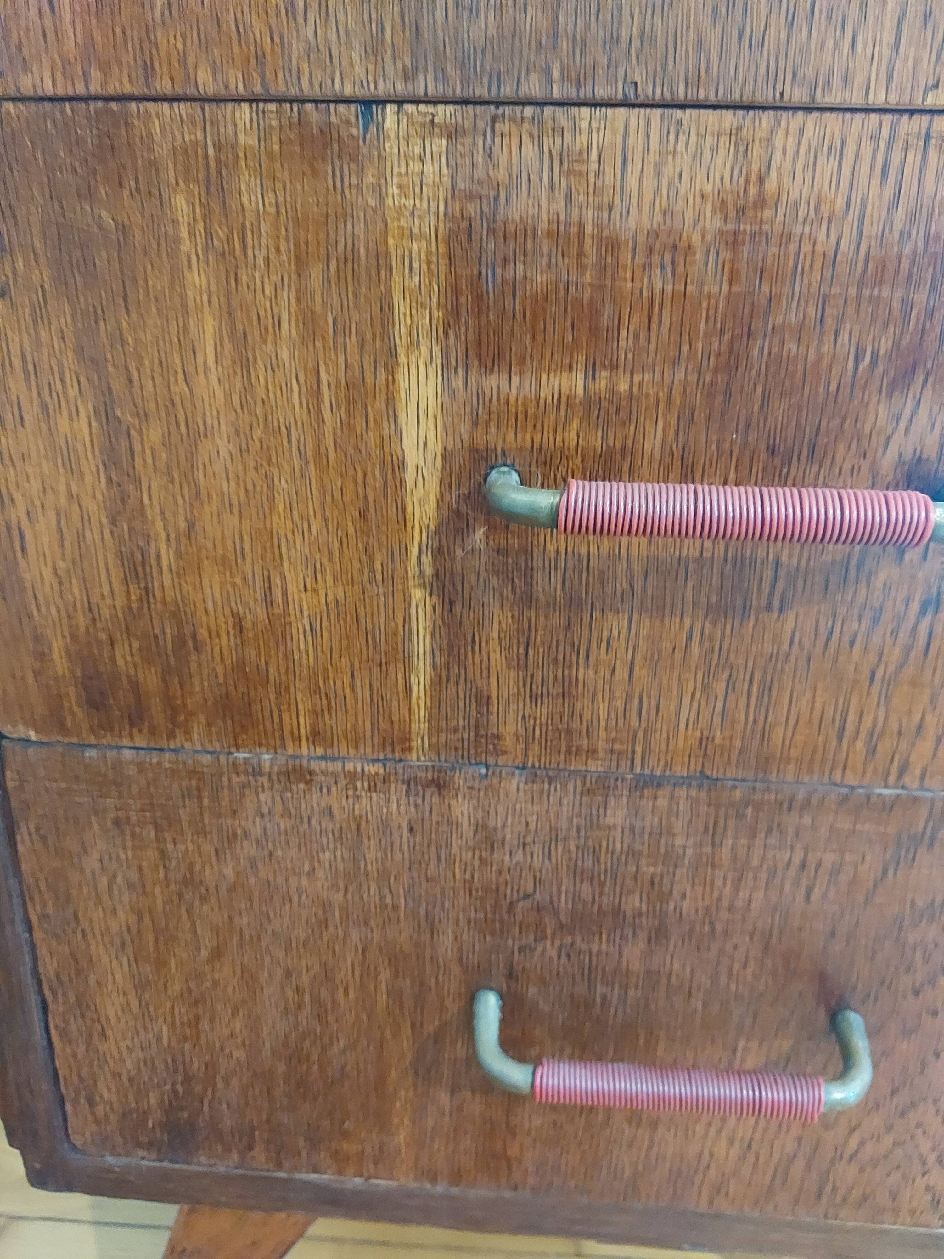 petite commode, chiffonnier, poignées scoubidou, pieds compas, vintage