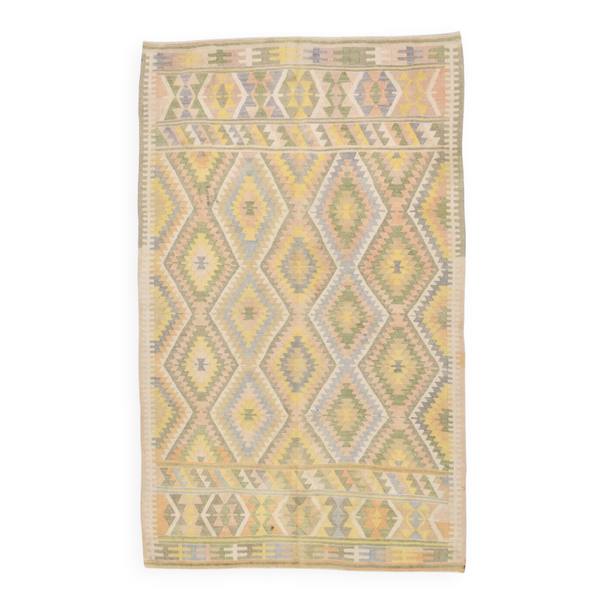 Tapis Kilim Vintage Laine Fait Main, Bohème, Motifs Géométriques, 149X247Cm