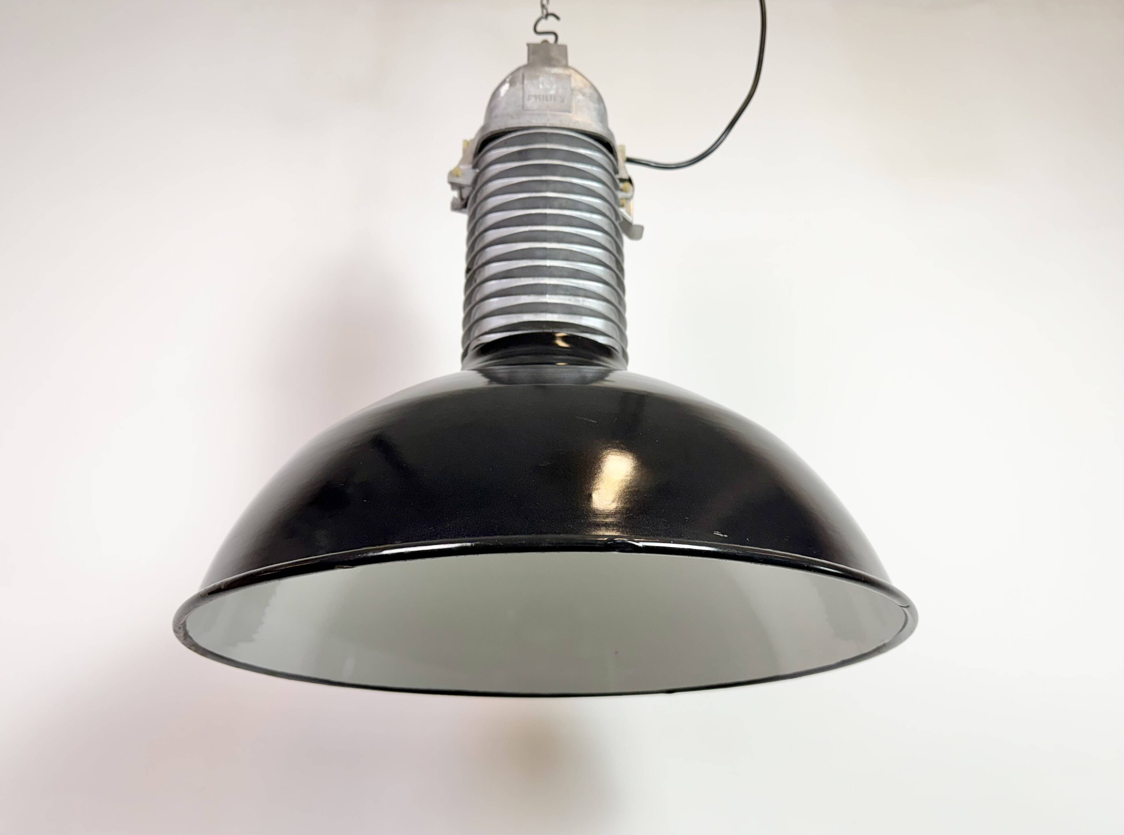 Large Industrial Black Enamel Factory Pendant Lamp from Philips, 1960s