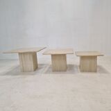 Set of 3 italian travertine coffee or side tables, 1980s