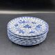 Service 6 assiettes à dessert, décor floral, fleurs, Porcelaine du Japon, motif Phénix, Bleu, Japon