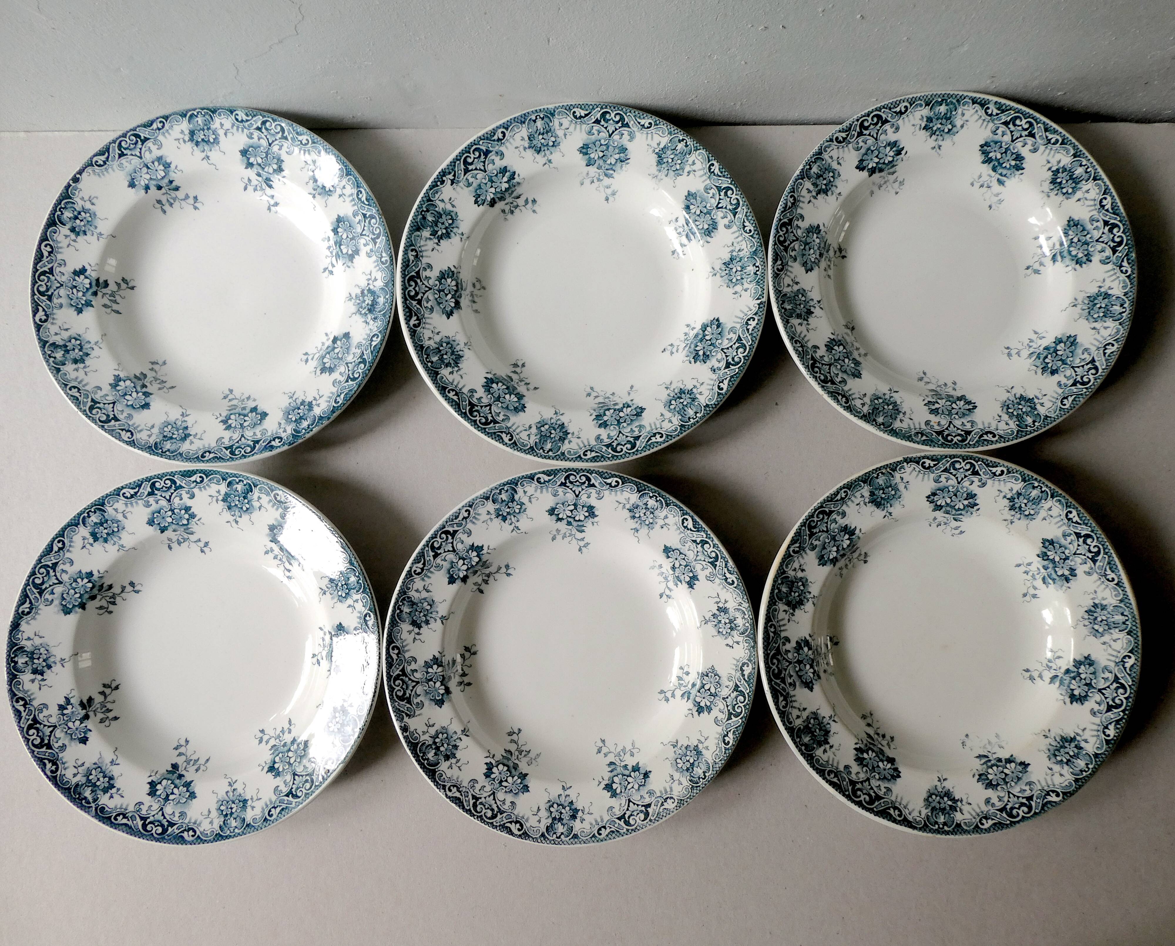 Set of 6 hollow plates, floral decor blue/green