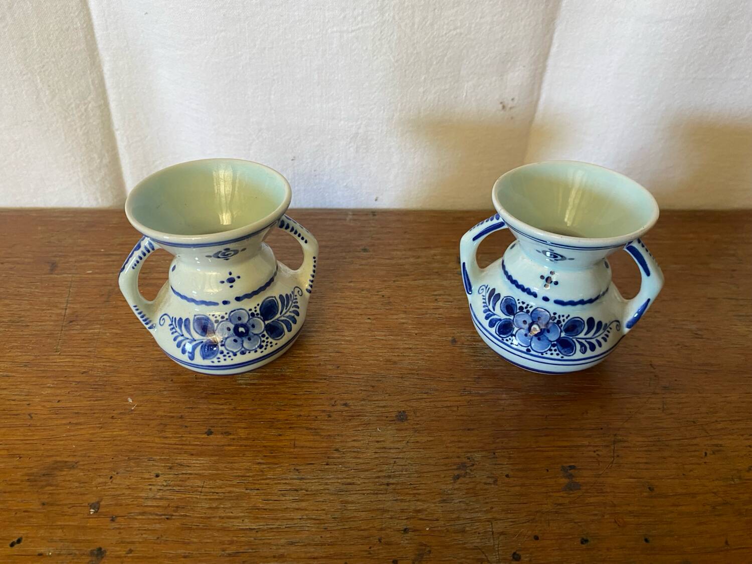 Pair of Antique DELFT White Porcelain Vases with Blue Decor Vintage