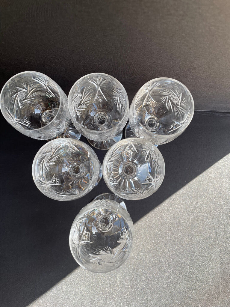 Cristal de Bohème - Verres à eau ou à vin (6) - Moderne milieu de siècle - Cristal taillé main