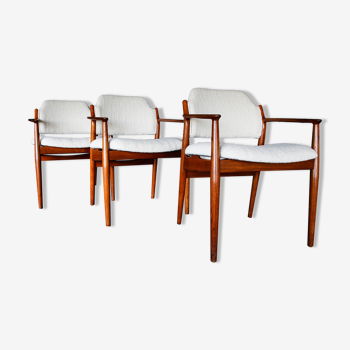 Set de 3 fauteuils d'Arne Vodder teck et bouclette