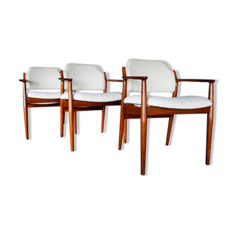 Set de 3 fauteuils d'Arne Vodder teck et bouclette