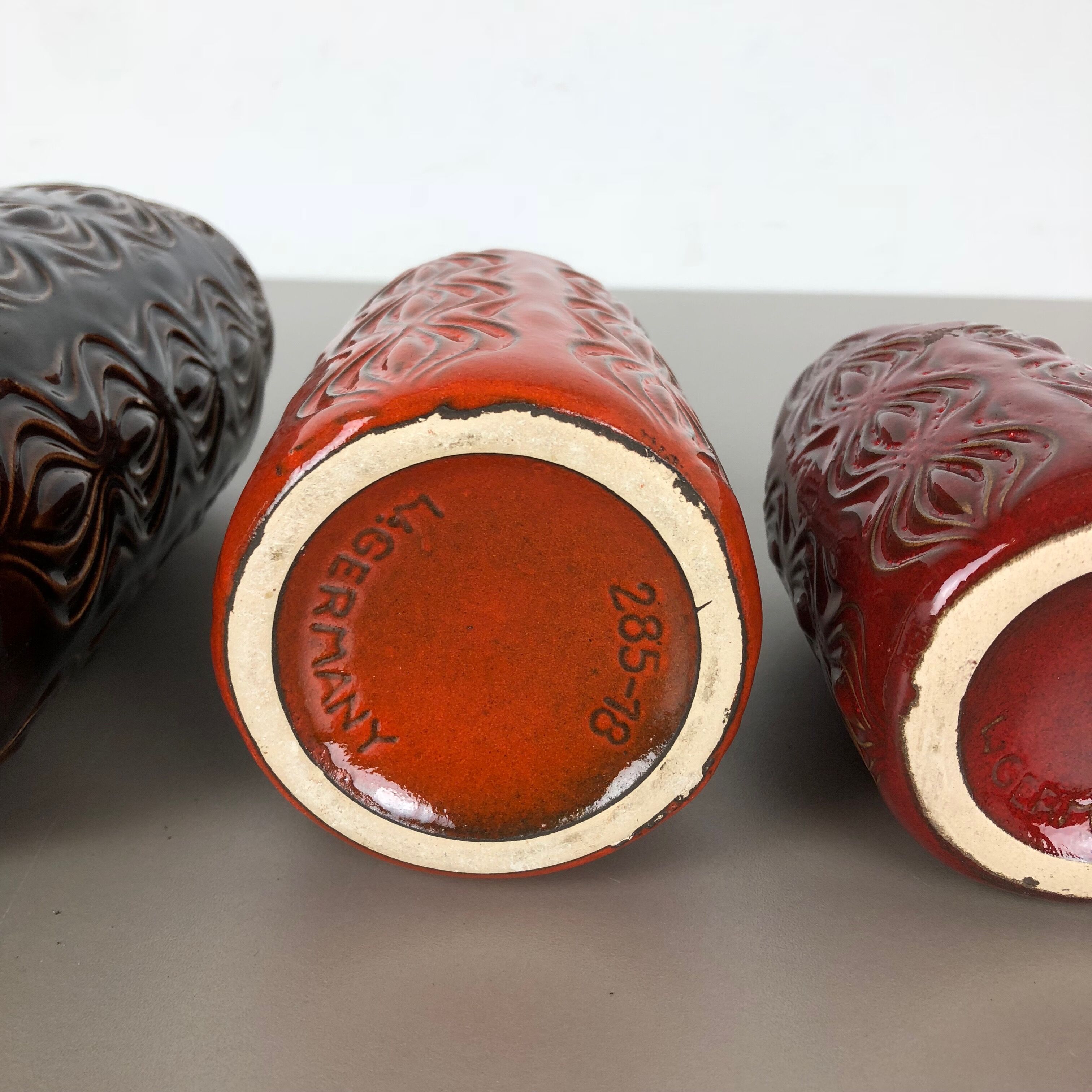 Set of three vintage pottery fat lava 'onion' vases made by Scheurich, Germany