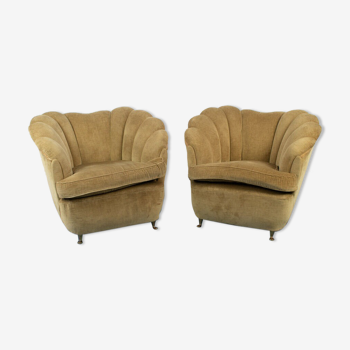 Pair set 2 armchairs beige 1950