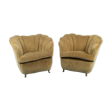 Pair set 2 armchairs beige 1950