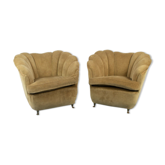 Pair set 2 armchairs beige 1950