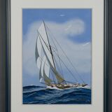 Stencil gouache by leon haffner representing a regatta boat