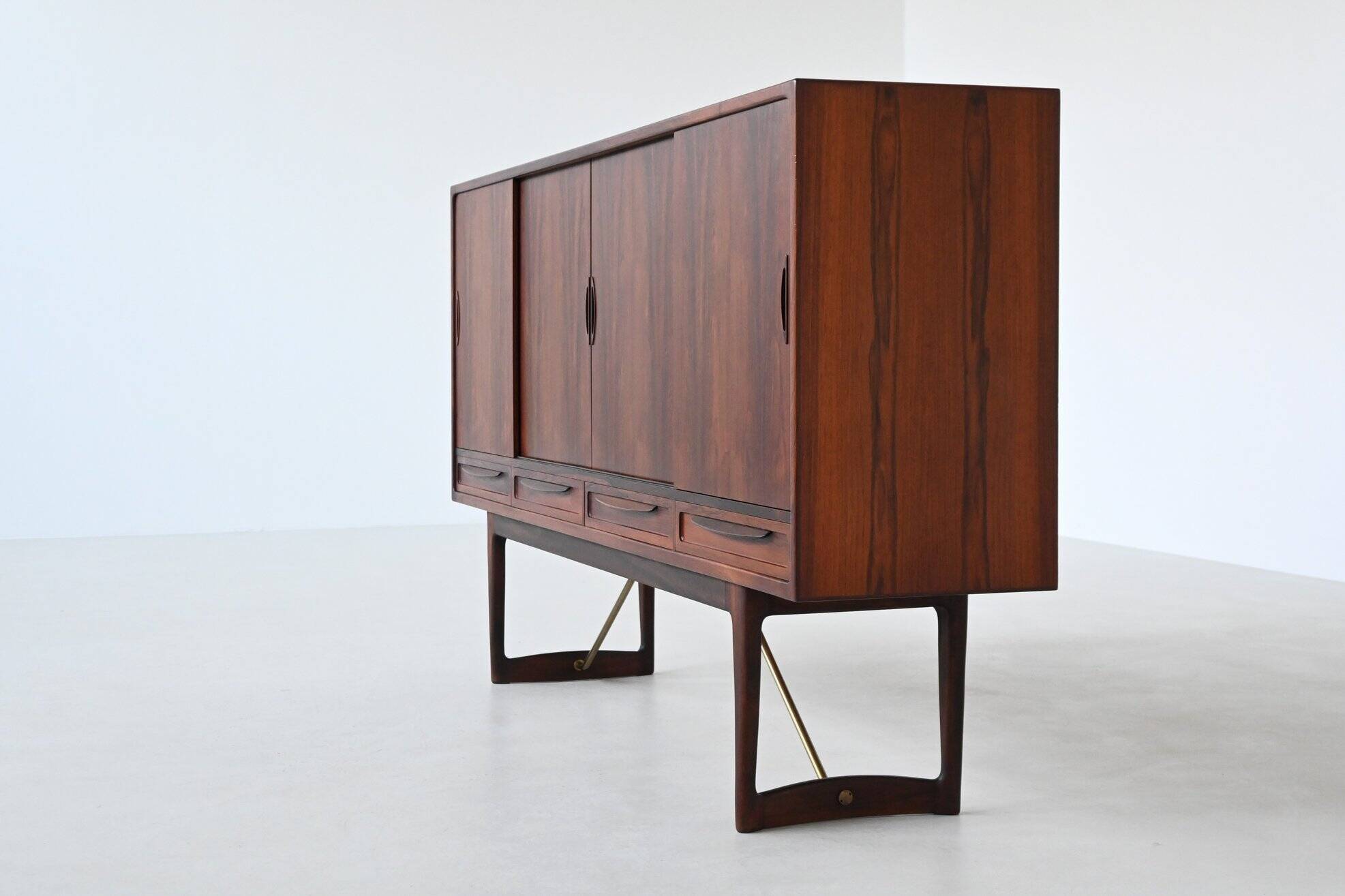 Sofus Jorgensen cross-leg highboard in rosewood Nyrup Denmark 1960