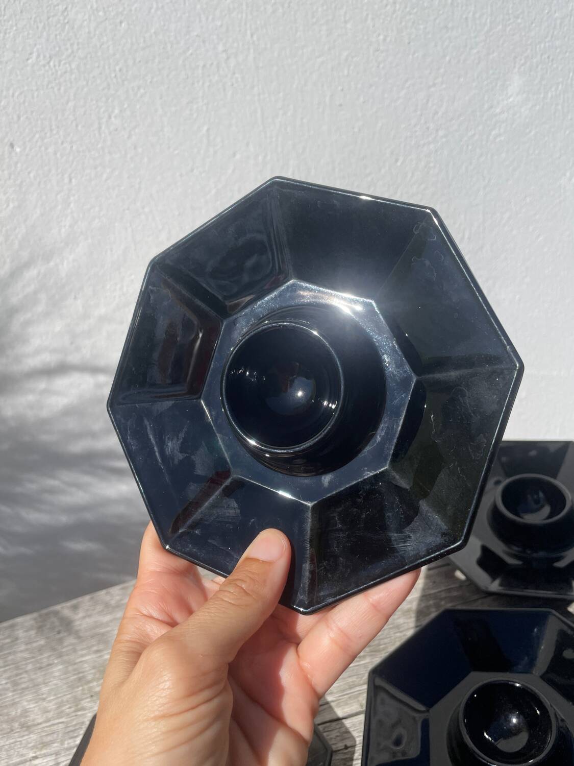 4 black egg cups 1970