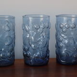 5 glasses blue decorations vintage fruits