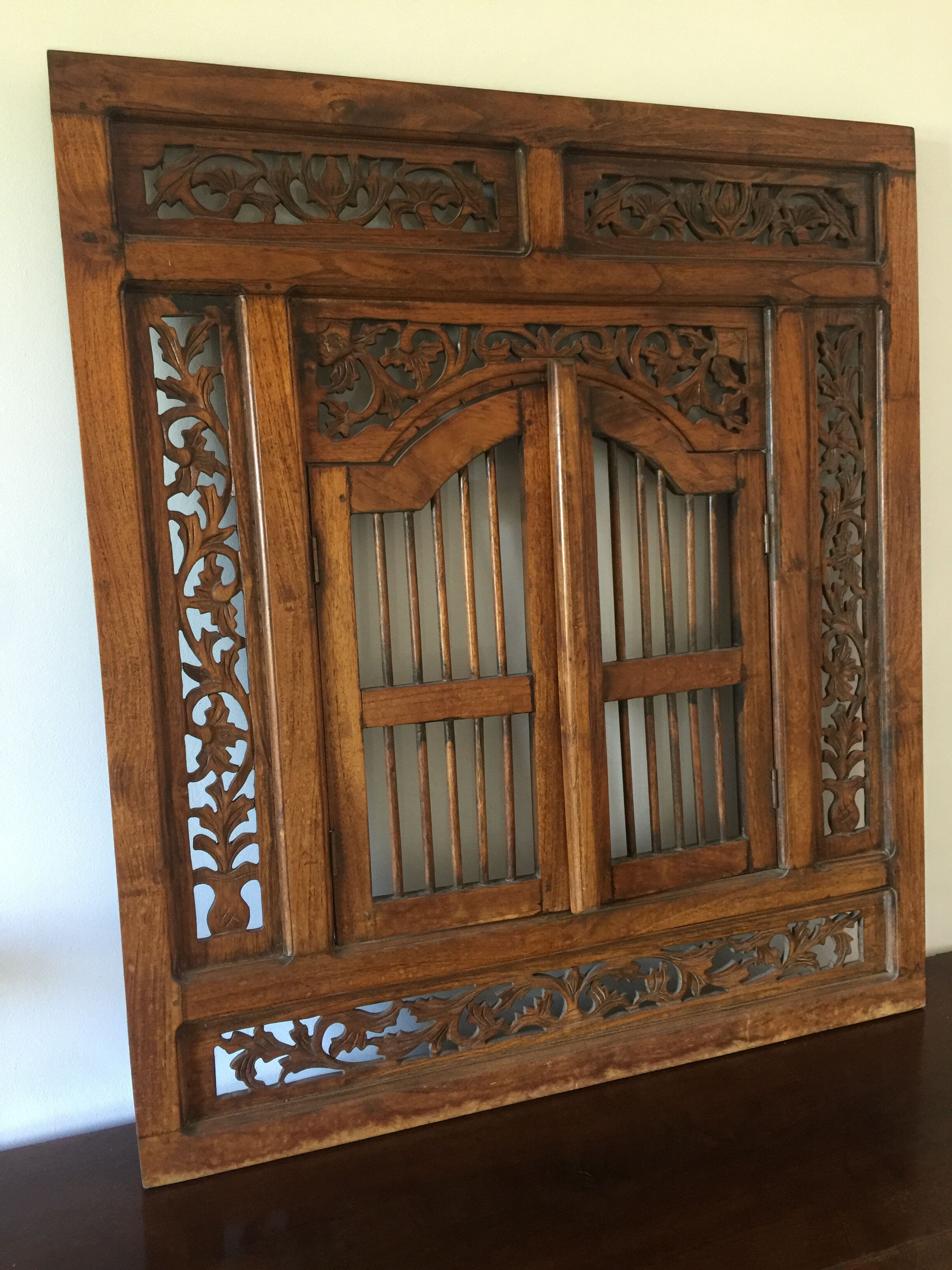 Indian carved wood window