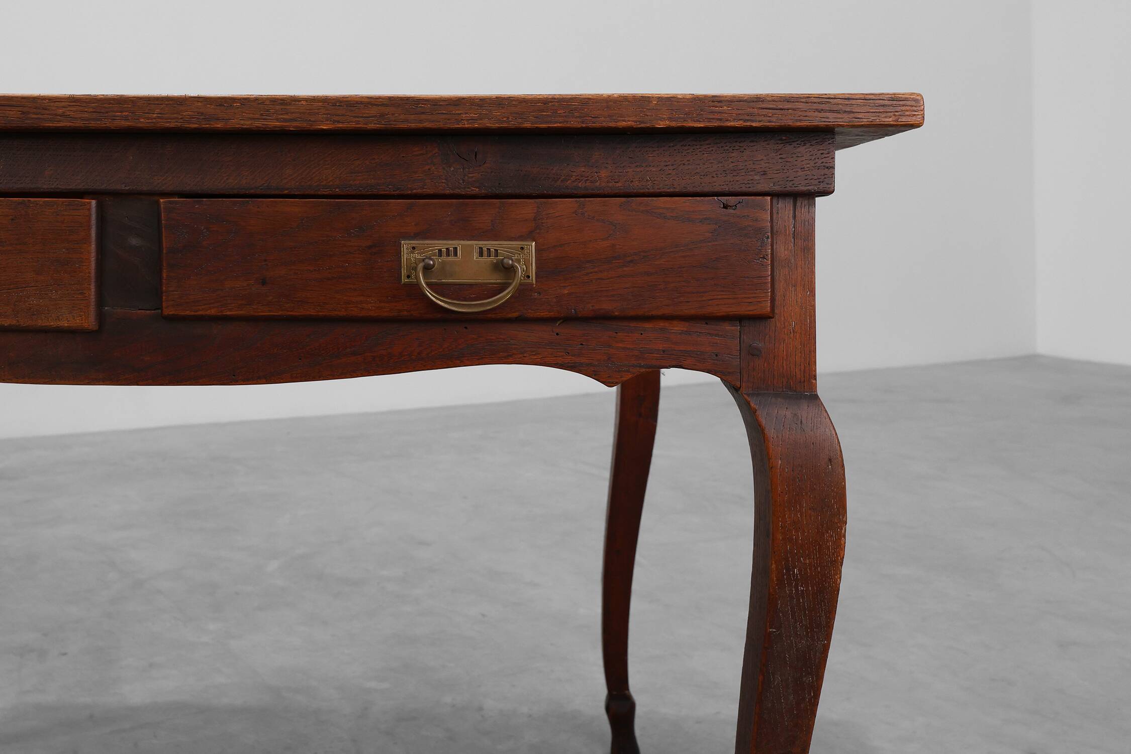 French Provincial Oak Table with Two Drawers, France, 19th Century