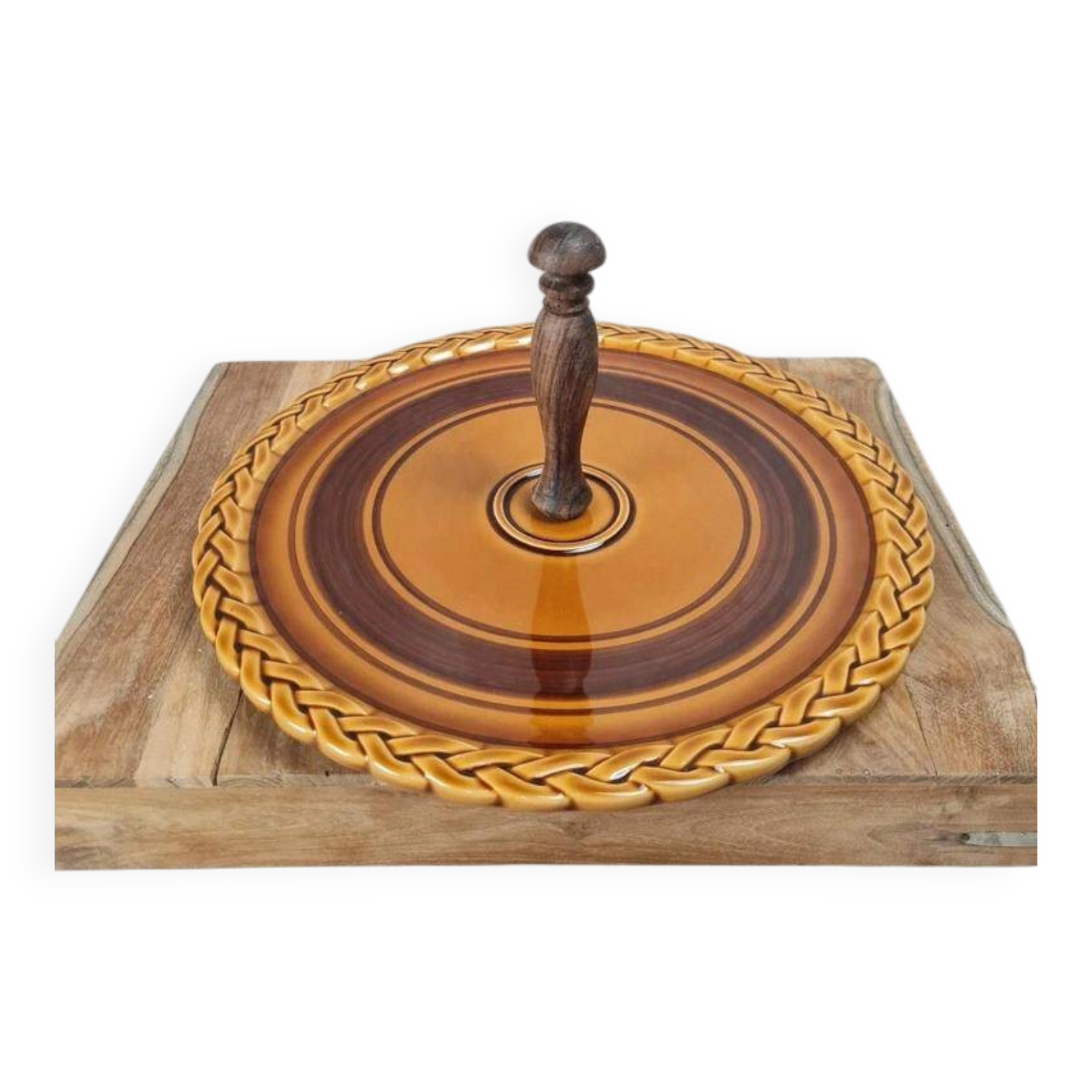 Vintage serving tray with wooden handle – numbered 7532