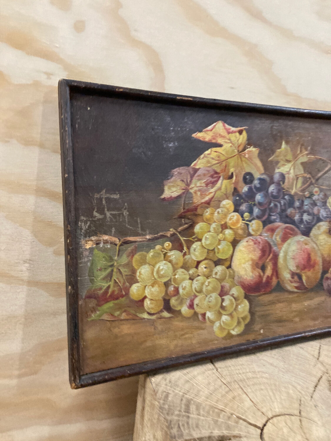 Still life on wood painted in oil 19th